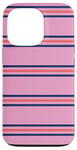 Coque pour iPhone 13 Pro Rose Bleu Marine Rayé Girly Esthétique Preppy Stripe