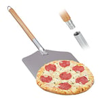 Relaxdays Pelle à Pizza, Aluminium, Manche en Bois, spatule Professionnelle pour Four, 30,5 x 30,5 cm Nature/argenté