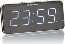 CLR-2615 Radio-Réveil FM PLL, 2 Alarmes, Grand Écran LCD, Fonction Snooze, Minuterie d'Arrêt, Design Extra Plat, Noir/Argent