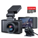 JOMISE F3S Dual Dash Cam Built-in GPS FHD 1296P & 1080P Mini Dash Cam, 2.35" IPS Display Car Camera with 170° Wide-Angle Lens, Super Night Vision, G-Sensor, WDR, Motion Detection, Support 128GB Max