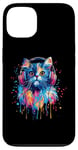 Coque pour iPhone 13 Persian Cat Lovers Pop Art Casque audio amusant chat persan