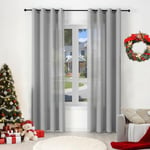 WOLTU Rideau Voilage de Noël en Lin Souple Translucide, 2 Panneaux Rideaux de Fenêtre avec Oeillets Modernes pour Salon, Décoration de Maison pour Séjour Chambre à Coucher, 135x175 cm Gris