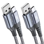 2-Pack 2M USB C Cable 3.1A Fast Car Charger Compatible for 2m+2m, Grey