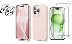 Coque Silicone Rose + Verres Trempes et Protections Camera Arriere X2 Pour iPhon