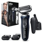 Braun Series 7 Electric Shaver Men With Beard Trimmer & Stubble Beard Trimmer Attachments, Rechargeable, Cordless Foil Razor, Wet & Dry, Smart Care Centre, 70-B7850cc, Blue Razor