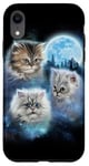 Coque pour iPhone XR Trois chats mignons engloutis dans les nuages de galaxie sous la lune glacée