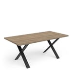 Demeyere Table A Manger Bois 10/12 Personnes Design – Style Industriel – Coloris Chêne Halifax & Noir Mat-180 x 75 x 90 cm, 182 x 75 x 90 cm