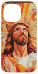 Coque pour iPhone 14 Pro Max Orange Abstrait Géométrique Jésus King Bible Écriture Citation