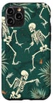 Coque pour iPhone 11 Pro Vert Art Déco Squelettes Tropical Dancing Night Sky