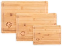 MasterChef Wooden Chopping Boards for Kitchen, Bamboo Cutting Board Set 3pc, Reversible Wood Boards with Juice Grooves in Small, Medium & Large Sizes, 23cm x 15cm, 34cm x 23.5cm, 38cm x 27.5cm