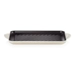 Le Creuset Enamelled Cast Iron Rectangular Grill, For Low Fat Cooking On All Hob Types Including Induction, 32.5cm, Meringue, 20202327160460