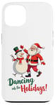 Coque pour iPhone 13 Dancing into the Holidays Père Noël Bonhomme de neige Cadeau Homme Femme