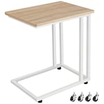 Yaheetech Table d'Appoint Bout de Canapé Industrielle en Forme C sur roulettes Verrouillable 50 x 35 x 59,5 cm Petite Table Desserte Mobile pour Petit Espace Salon Chambre Bureau Chêne Clair