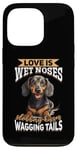 Coque pour iPhone 13 Pro Teckel blaireau wiener saucisse chien Love is wet nezes