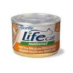 Life Cat Natural Les Recettes, Poulet et Poisson Blanc. Canette de 150 GR avec Bouchon Sauve Le gaspillage.