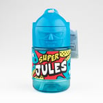 Bouteille personnalisée pour enfant, gourde d'eau avec paille - Super Jules, Bleu