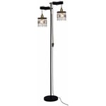 Etc-shop - Lampadaire bois 2 ampoules lampe de salon sur pied réglable en hauteur lampadaire cristaux, laiton métal noir, douilles E27, LxlxH