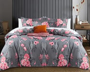 Hafaa King Size Duvet Cover Sets Soft Microfibre Printed 3 Pcs Kingsize Bedding Bed set Fade And Wrinkle Resistant Duvet Cover Sets (Grey Bouquet)