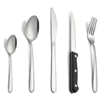 Pleafind couverts avec couteau a steak, 30 pièces couverts de table pour 6 personnes, couvert en argent comprenant cuillère, couteau, fourchette, set couverts de table inox, lave-vaisselle