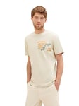 TOM TAILOR Men's Classic T-Shirt with Lettering Print Font, 26199-beige Alfalfa, L