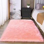 Latepis Tapis Rose 90x150 cm Pelucheux Shaggy Doux Imitation de Fourrure Tapis en Peau de Mouton en Fausse Fourrure Lavable Tapis Salon Chambre à Coucher