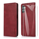 THIYUFUNS Coque pour Samsung Galaxy A04s / A13 5G avec Verre Trempé Protection écran,Housse Cuir PU Portefeuille Magnétique pour Samsung Galaxy A04s / A13 5G - Rouge