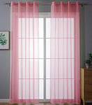 Gardinenbox Lot de 2 Rideaux à œillets - Transparent - pour Salon - avec Fermeture en Plomb - 175 x 140 cm - Rose - 203322