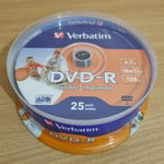 Verbatim DVD-R Blank Printable Discs 120 Mins 4.7GB 16x Speed Spindle 25 Pack