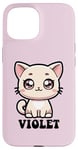 Coque pour iPhone 15 Violet Motif chat mignon pour fille Violet