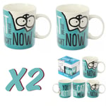 2 X OFFICIAL SIMONS CAT KITTEN SLOGAN MUG CUPS IN GIFT BOX - Animal Charity Sale