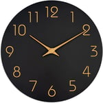 Ccykxa - Noir) Horloge murale en bois sans tic-tac, silencieuse, moderne, 25 cm, à quartz, à piles, facile à lire, pour chambre, maison, cuisine,