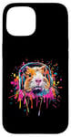 Coque pour iPhone 15 Cochon d'Inde Lover Pop Art portant des écouteurs drôles de cochon d'Inde