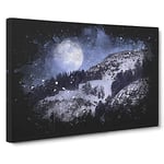 Full Moon Over The Mountains Paint Splash Canvas Print for Living Room Bedroom Home Office Décor, Wall Art Picture Ready to Hang, 30 x 20 Inch (76 x 50 cm)