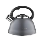 FLORINA Bouilloire Inox (2,1 l) I Bouilloire Sifflante JACOB I Poignée en Bakélite I Bouilloire non Electrique I Bouilloire Induction, Gaz I Pour Thé et Café I Couleur: Gris