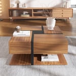 Table basse moderne avec 4 tiroirs, table basse carrée en bois, design brillant, assortiment unique de couleurs et design linéaire, 78 x 78 x 36 cm