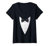 Womens Suit print tuxedo smoking bow tie vest suit costume V-Neck T-Shirt