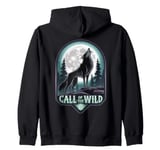 Call of the Wild Howling Wolf Under Full Moon Zip Hoodie