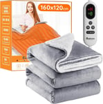 Mia&Coco Electric Heated Blanket Throw Flannel Sherpa Fast 120x160cm Grey 