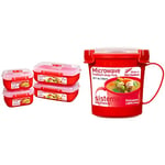 Sistema Heat and Eat Microwave Set | 4 Rectangular Food Containers with Lids (2x 1.25L + 2x 525ml) & Microwave Medium Soup Mug | Microwave Food Container | 656 ml | BPA-Free | Red