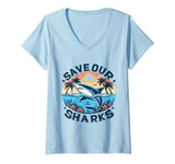 Womens Protect The Shark save the ocean save ocean animals retro V-Neck T-Shirt