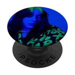 Billie Eilish Official Looking Down Neon Blue Green Photo PopSockets Swappable PopGrip