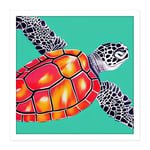 Ocean Loggerhead Turtle Red Shell Watercolour Ink Square Framed Wall Art Print Picture 16X16 Inch