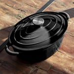 Cast Iron Casserole Dish with Lid Oval 29cm Black Oven Hob Large Baking Pan 3.5L