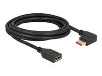 Delock - Displayport-Förlängningskabel - Displayport (Hane) Vänstervinklad Till Displayport (Hona) - Displayport 1.4 - 3 M - 8K60 Hz (7680 X 4320) Stöd - Svart