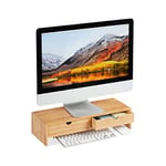 relaxdays Bamboo PC Monitor Stand, Screen Riser with 2 Drawers, Computer Workstation H x W x D 11.5 x 47 x 18 cm, Natural