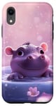 Coque pour iPhone XR Joli bébé hippopotame fond rose