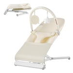 VEVOR Folding Seat for Babies 0-9 Months, Newborn Bouncer Chair with 2 Reclining Angles & Rotatable Toy Bar, Portable Infant Rocker with Carrying Bag for Indoors Outdoors, Beige, 685 x 410 x 600 mm