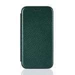 SHIEID Coque pour ASUS ROG Phone 7, Coque ASUS ROG Phone 7 en Fibre de Carbone Flip Cover, Rabat avec Fente Carte et Support Fonction Étui pour ASUS ROG Phone 7-Vert