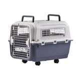 Lanco - Sac de Transport pour Grand Chien en Plastique Portable et Respirant. Animaux de Compagnie Chiens. Matériau résistant. Mesures 89x61x74 cm. Deux poignées. Couleur Gris et Blanc.