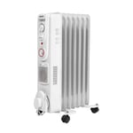 2000W Oil Filled Radiator Portable Fan Heater 5 Fin Timer White